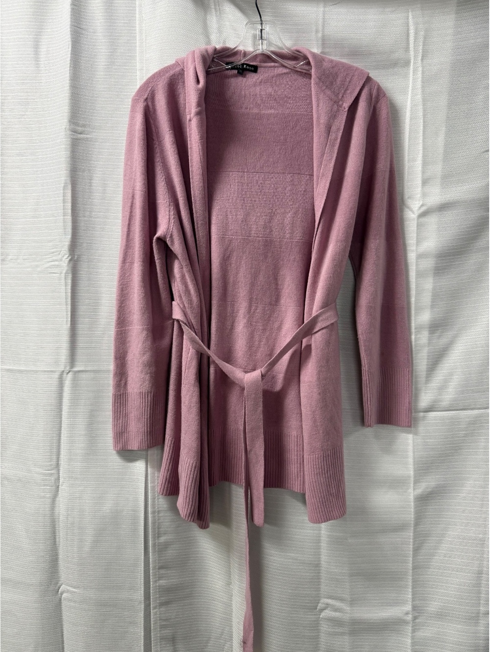 Carol Rose Women's Pink Hooded Belted Cardigan Sweater Medium